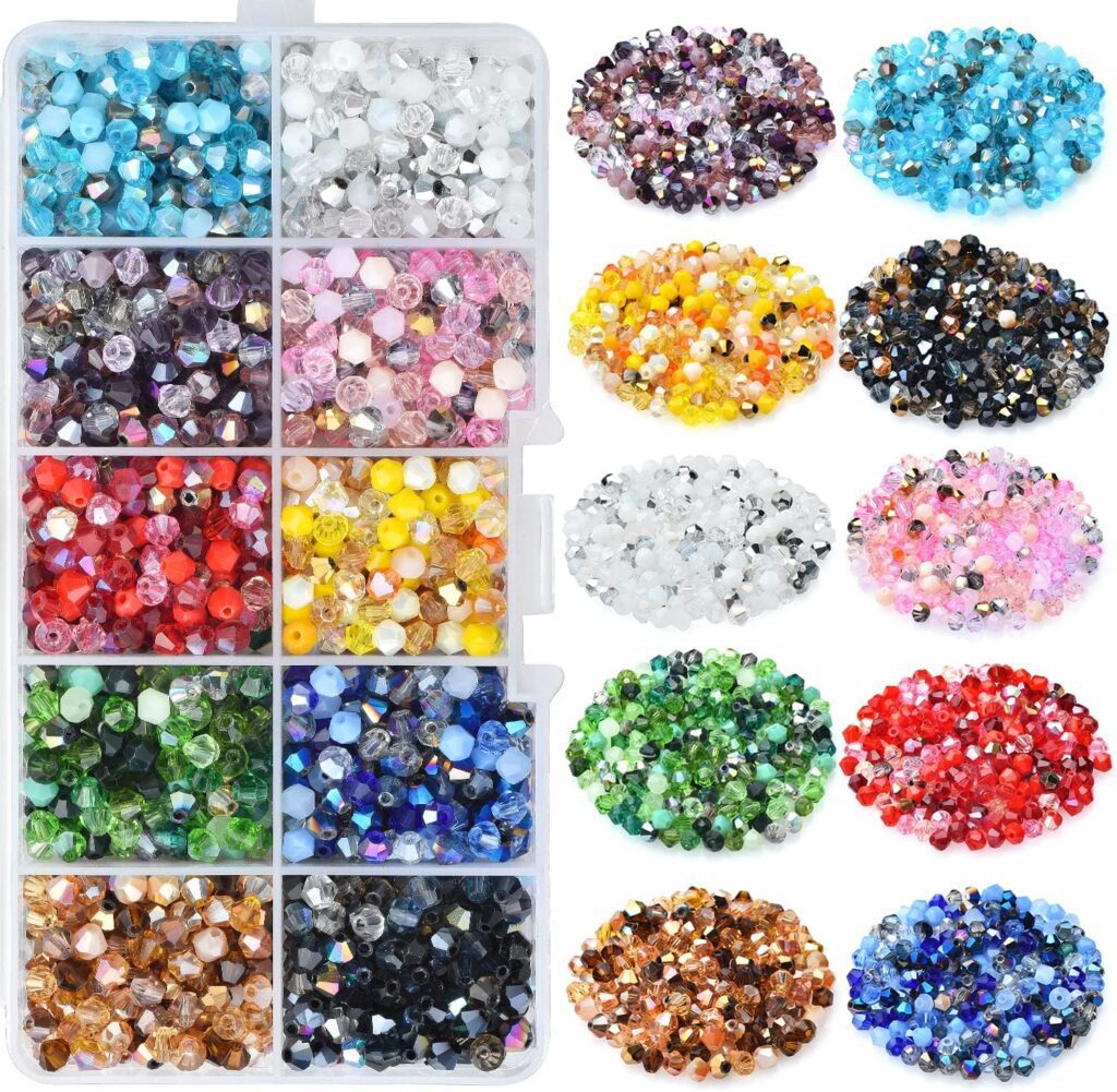 Glass Beads for Jewelry Making, Total 2000PCS - Over 80 Different Mulitcolor Beads, 4mm Bicone Crystal Beaded, Beading Craft Kit, Spacer Beads for Bracelets, Necklaces, Earrings, Rings, DIY Supplies