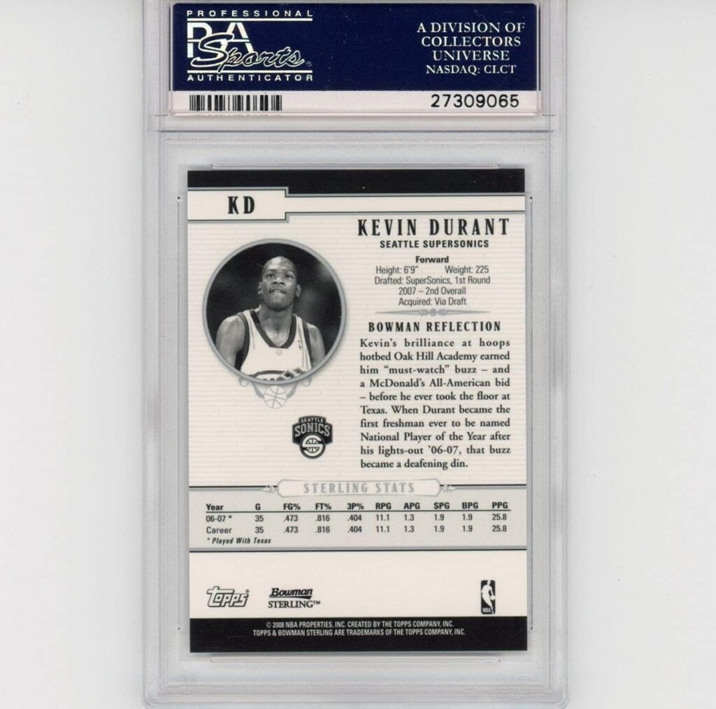 Graded 2007-08 Bowman Sterling Kevin Durant #KD Rookie RC Basketball Card PSA 10 Gem Mint