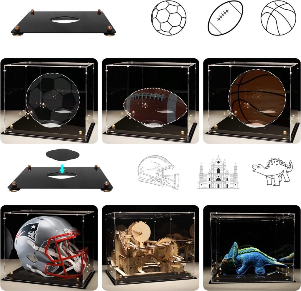 HYzgb Football Helmet Display Case Full Size with Black Base Clear Acrylic Helmet Case with Mirror Back UV Protection Showcase for Basketball Sports Memorabilia Display (Watch The Video to Install)