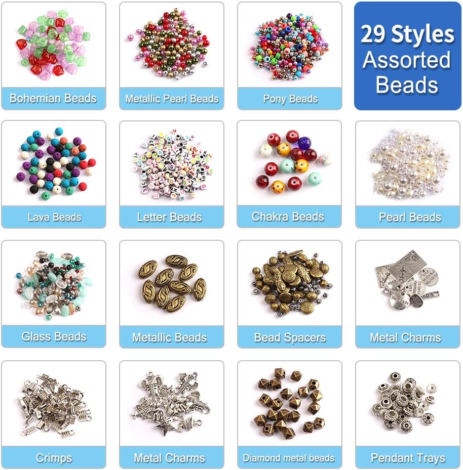 Jewelry Making Kit, 1960 pcs, Supplies Includes Beads, Instructions, Findings, Wire for Bracelet, Necklace, Earrings Making Kit for Adults by Inscraft