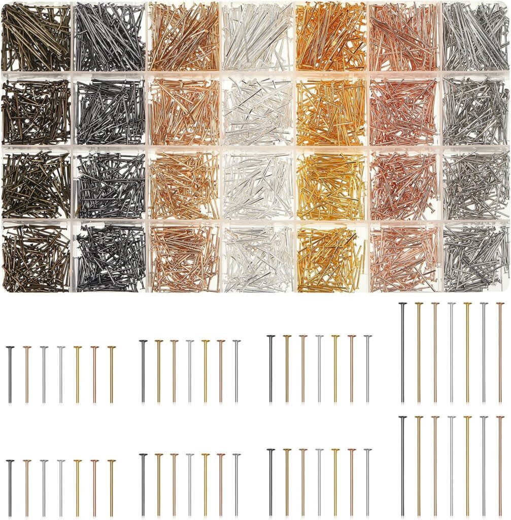 Junkin 2800 Pieces Headpins for Making Jewelry Flat Head Pins Set 0.63 Inch 0.71 Inch 0.79 Inch 1.18 Inch Jewelry Making Head Pins Mix Beading Pins for DIY Jewelry Making (Multicolor)