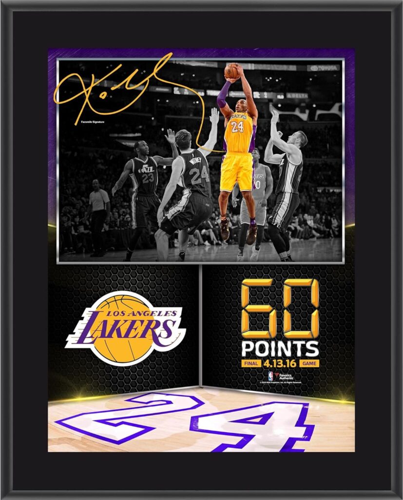 Kobe Bryant Los Angeles Lakers 10.5 x 13 60 Point Finale Sublimated Plaque - NBA Team Plaques and Collages