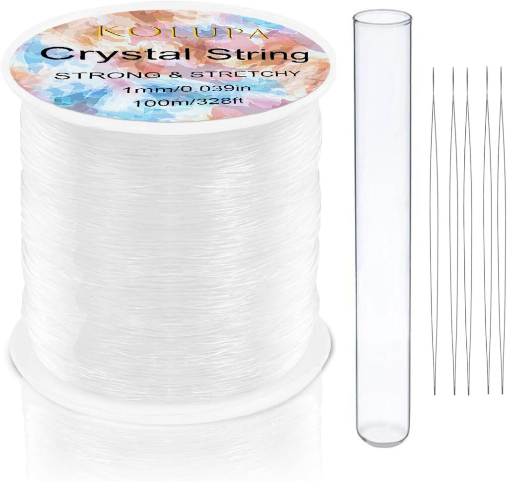 KOLUPA 1mm Stretchy Bracelet String Elastic String for Bracelets Making, Crystal Clear String Elastic Cord Necklace Cord Bead Cord for Friendship Bracelets, Letter Beads and Jewelry Making (100m)