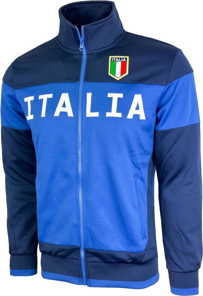 Mens Italy Jacket, Full Zip Italia Soccer Track Jacket With Zipper Pockets