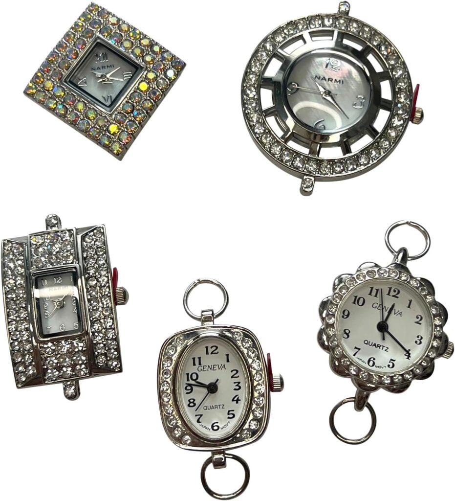 NIMI 5 Piece Rhinestone Shiny Elegant Watch Face Set for Beading and Jewelry Making (Silver)