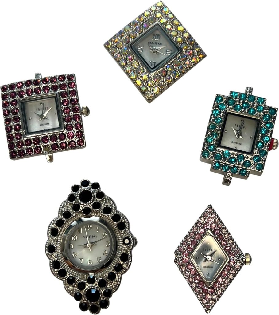 NIMI 5 Piece Rhinestone Shiny Elegant Watch Face Set for Beading and Jewelry Making (Silver)