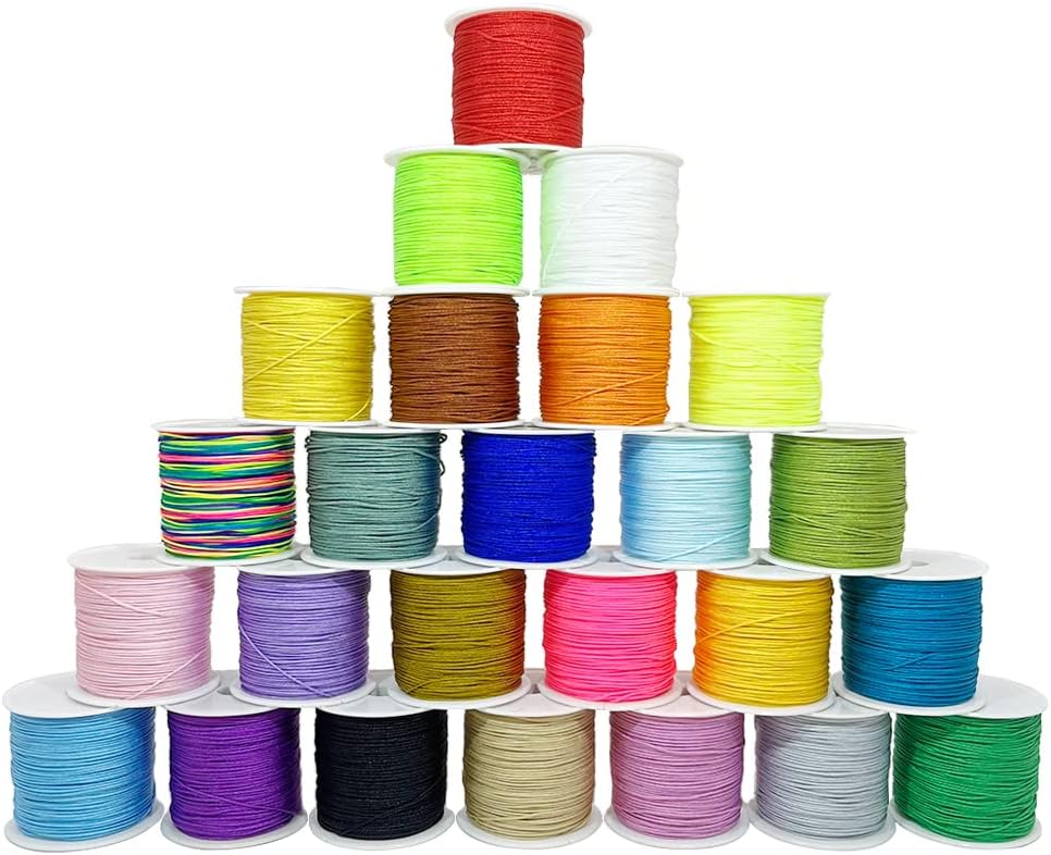 Nylon String for Bracelets, 25 Colors 1125 Yards Chinese Knotting Cord, 0.8 mm Nylon Cord for Jewelry Making, Beading, Necklaces, Kumihimo, Friendship Bracelets, Tassels, Wind Chime, Blinds and Craft