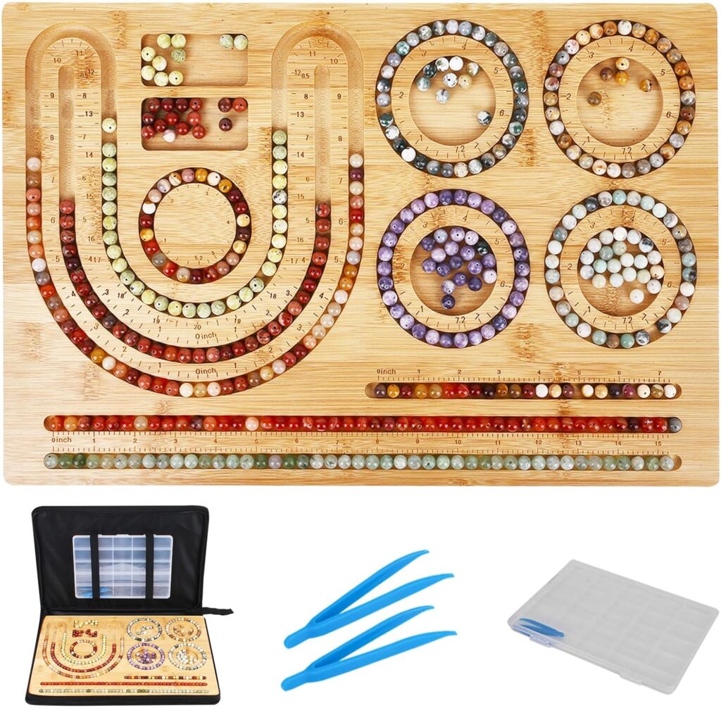 Orientrea Bamboo Combo Beading Board for Jewelry Bracelets Necklaces Making, Bamboo Bead Design Board for Jewelry Making, Bead Plate, Beading Mats Trays, DIY Design