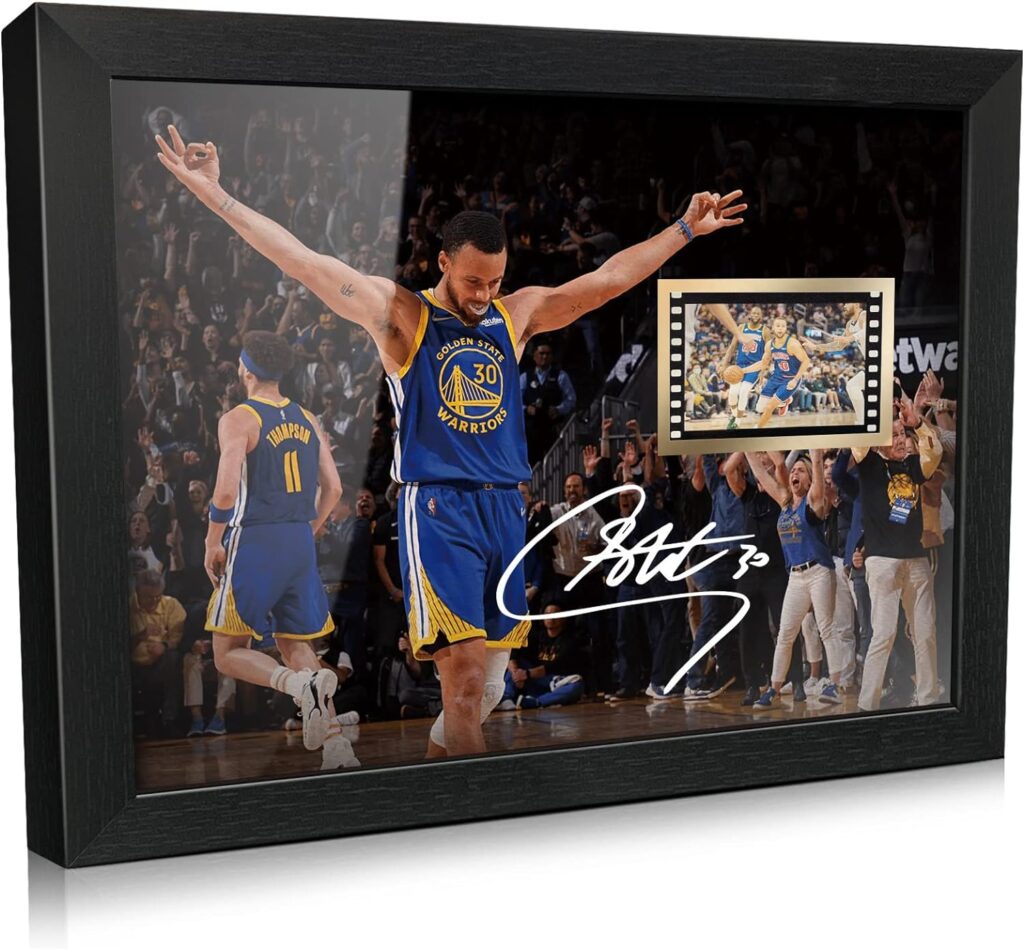 ORIMAMI Gifts for Basketball Player Stephen Curry Fans,Sport Superstar Picture Desktop Framed Photo 8x6 Inches with Printed Signed and 1x35mm Film Mini Cell Display