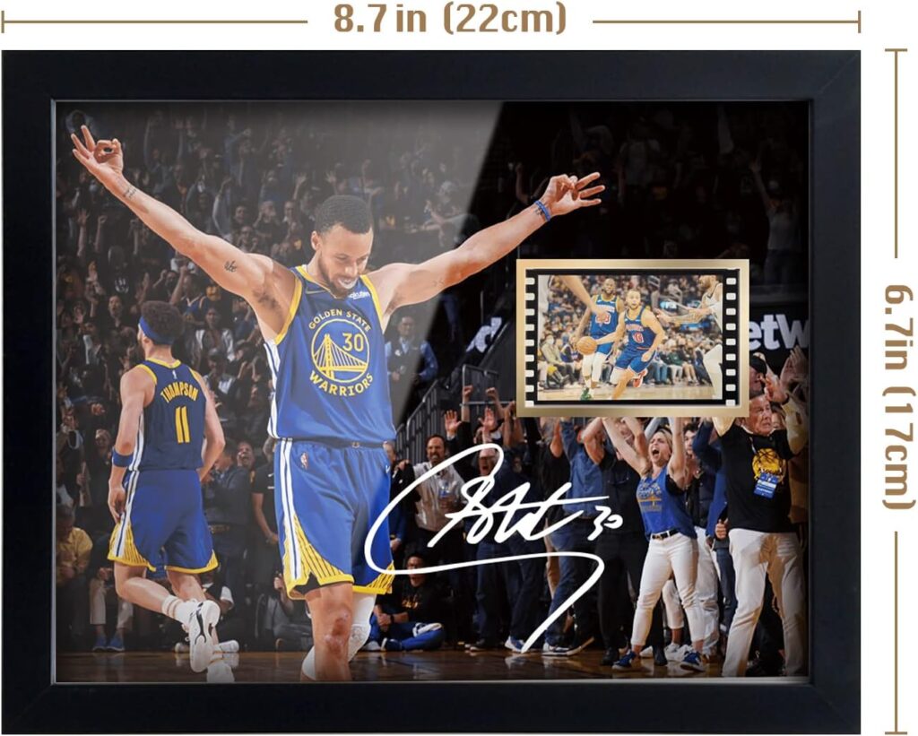 ORIMAMI Gifts for Basketball Player Stephen Curry Fans,Sport Superstar Picture Desktop Framed Photo 8x6 Inches with Printed Signed and 1x35mm Film Mini Cell Display