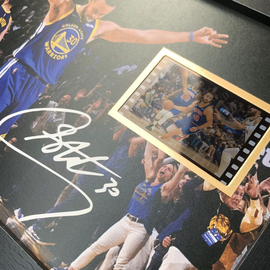 ORIMAMI Gifts for Basketball Player Stephen Curry Fans,Sport Superstar Picture Desktop Framed Photo 8x6 Inches with Printed Signed and 1x35mm Film Mini Cell Display