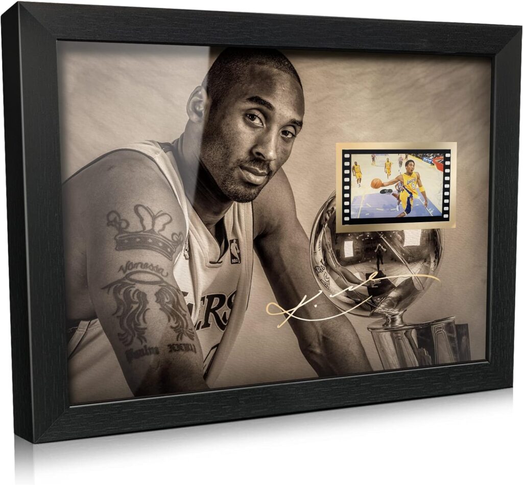 ORIMAMI Sport Superstar Kobe Bryant Poster Desktop Framed Photo Gift 8x6 Inches,with Signed and 1x35mm Film Mini Cell Display,Great Memorabilia Gift for Basketball Enthusiasts/Kobe Fans