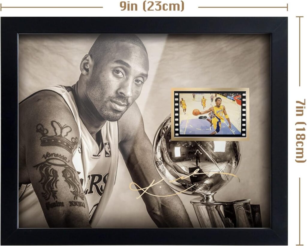 ORIMAMI Sport Superstar Kobe Bryant Poster Desktop Framed Photo Gift 8x6 Inches,with Signed and 1x35mm Film Mini Cell Display,Great Memorabilia Gift for Basketball Enthusiasts/Kobe Fans
