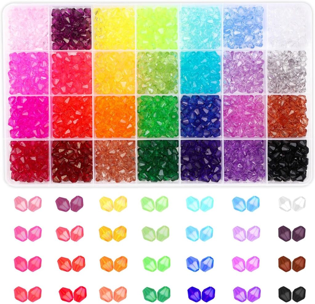 Paxcoo 1120Pcs Crystal Beads for Jewelry Making, Crystal Acrylic Beads Faceted Jewelry Beads Bicone Gem Beads Jewel for Jewelry Making (8 MM)