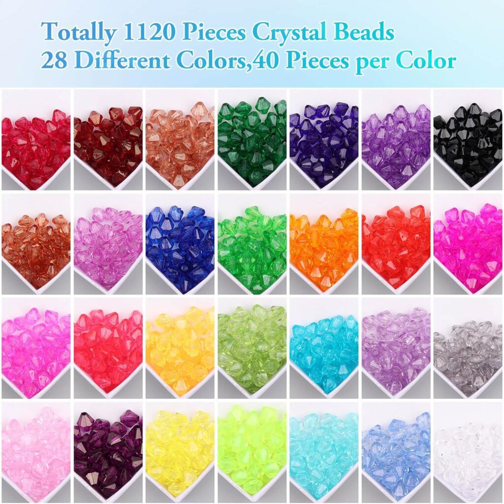 Paxcoo 1120Pcs Crystal Beads for Jewelry Making, Crystal Acrylic Beads Faceted Jewelry Beads Bicone Gem Beads Jewel for Jewelry Making (8 MM)
