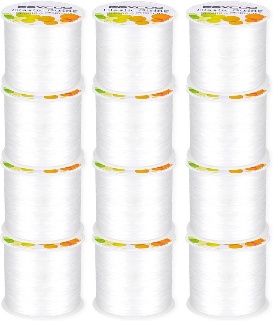 PAXCOO 12 Rolls Elastic String for Bracelets, Stretch Magic Elastic String Bead Cord Jewelry Thread for Friendship Bracelet, Necklaces, Clay Beads, Pony Beads (White)