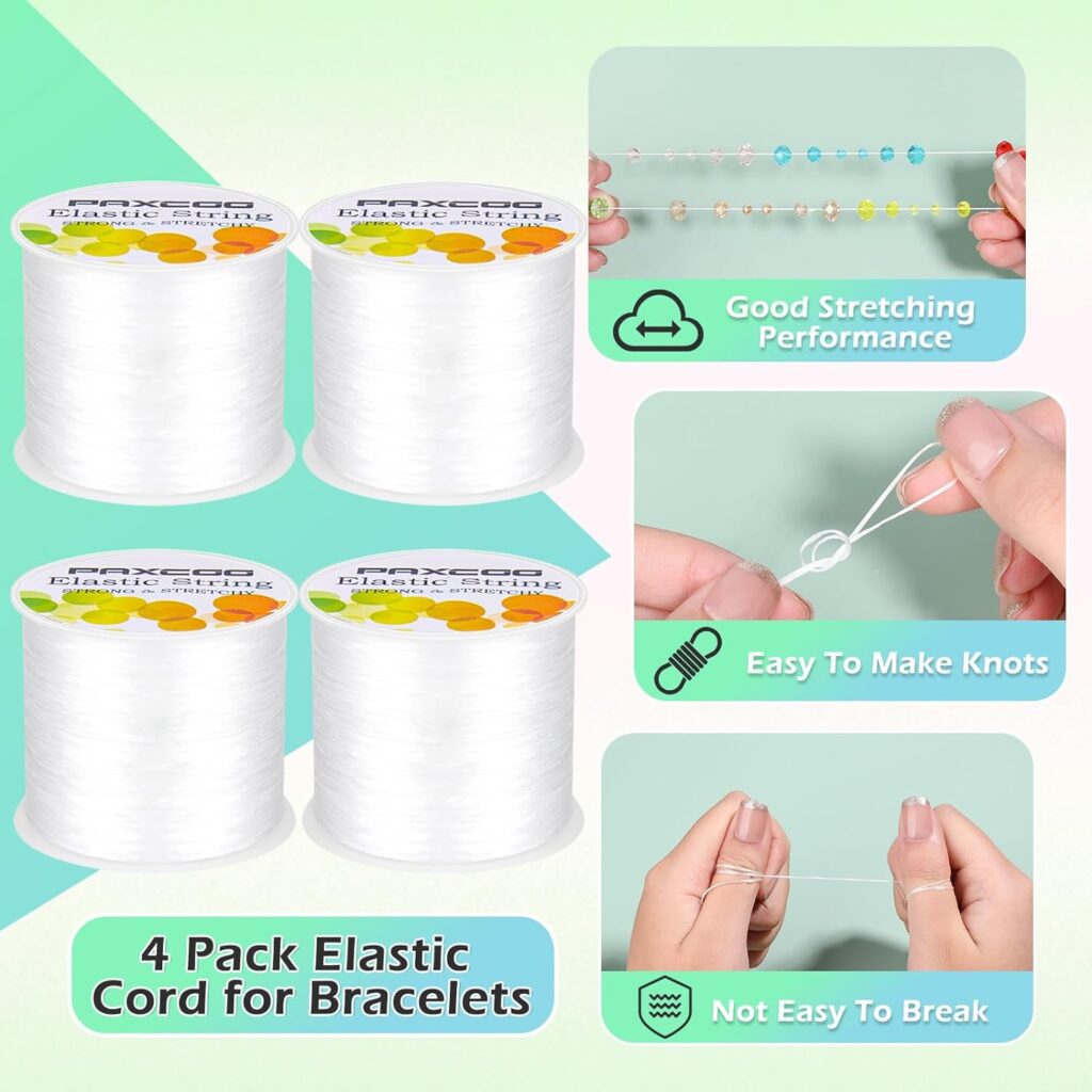 PAXCOO 12 Rolls Elastic String for Bracelets, Stretch Magic Elastic String Bead Cord Jewelry Thread for Friendship Bracelet, Necklaces, Clay Beads, Pony Beads (White)