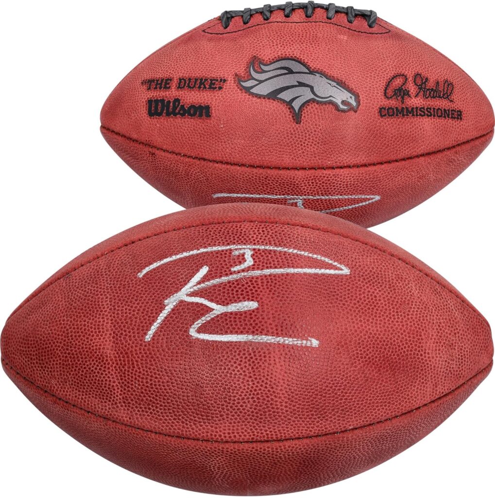 Russell Wilson Denver Broncos Autographed Metallic Duke Football - Autographed Footballs