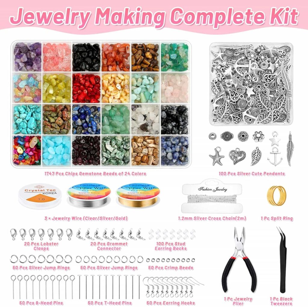 selizo Jewelry Making Supplies Kit for Adults Women with Crystal Beads, Ring Making Kit Earring Kit Necklace Making kit with Jewelry Wire, Pliers and Jewelry Making Beads for Jewelry Making