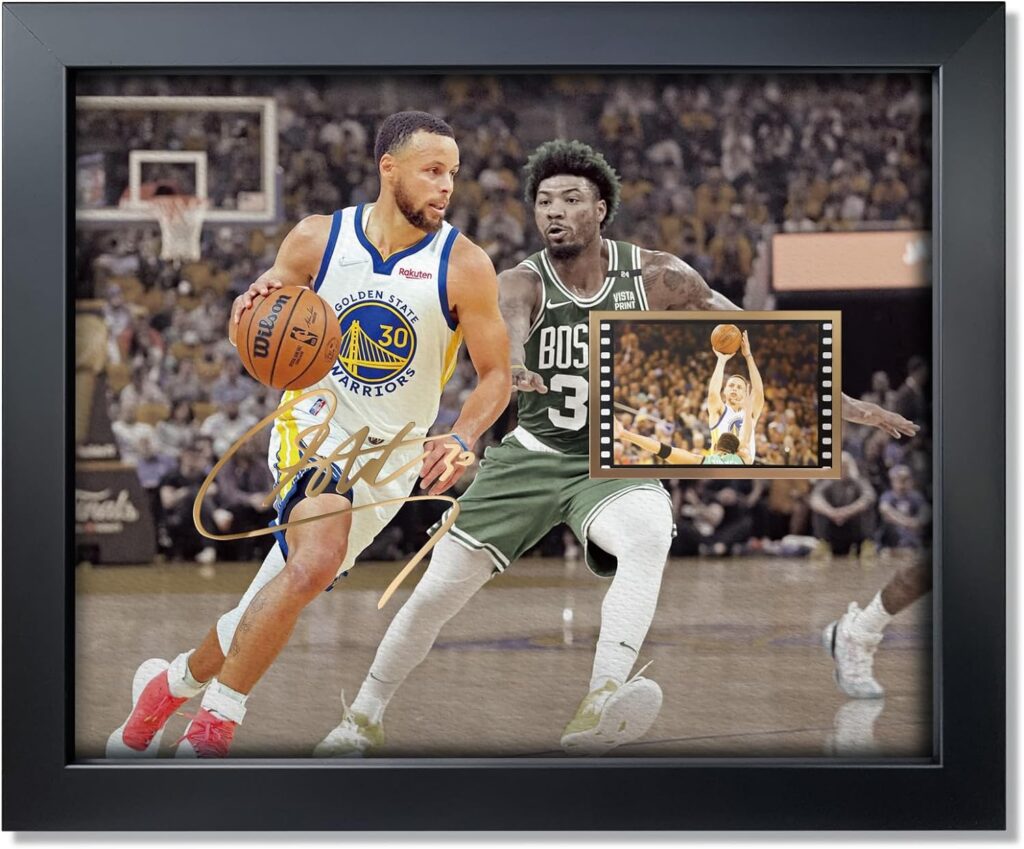 sufenvera Signed Stephen Curry Memorabilia Film Photo Collage,Stephen Curry Picture Framed Poster Gifts for Basketball Fans on Birthday/Christmas/Valentines Day 10x8 Inches