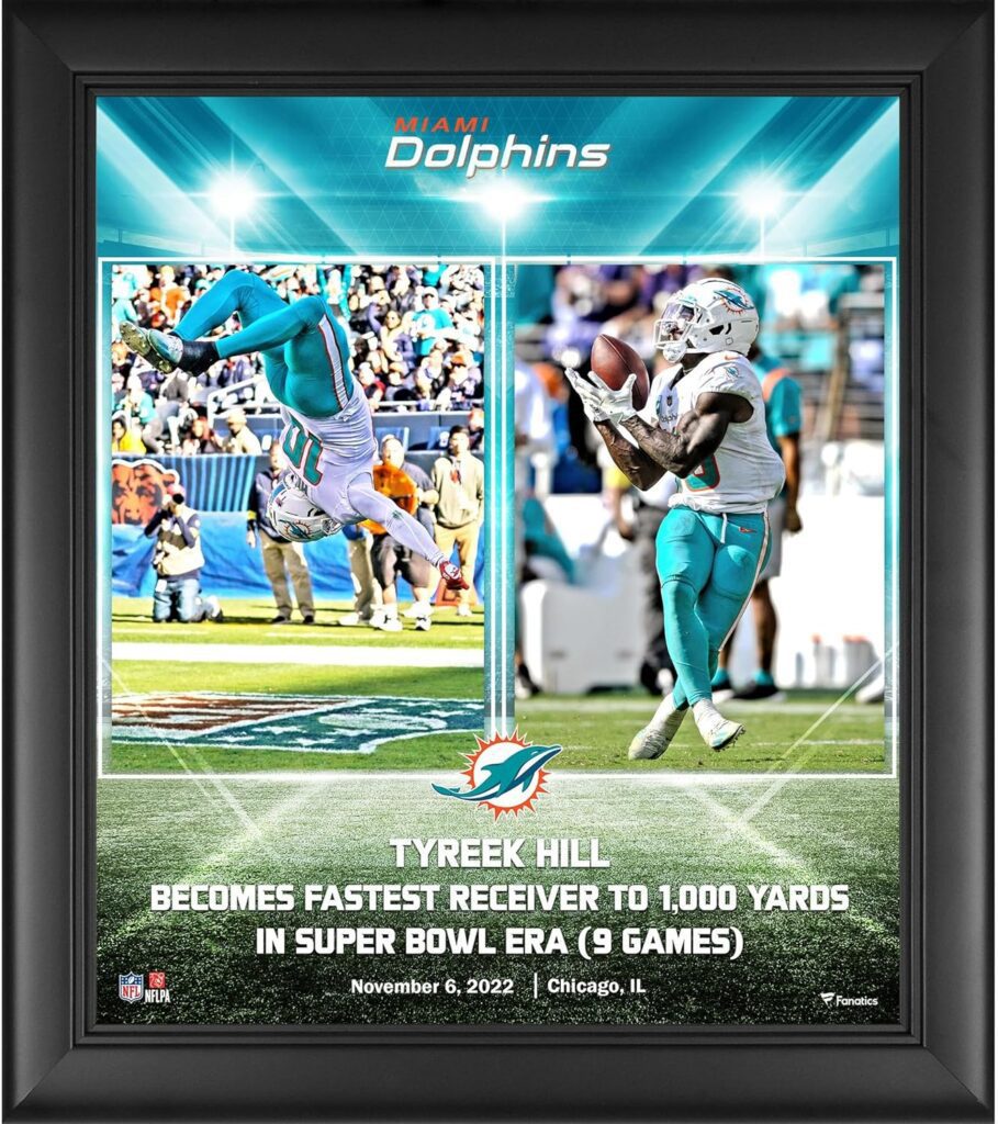 Tyreek Hill Miami Dolphins Framed 15 x 17 Fastest Wide Receiver to 1,000 Yards Collage - NFL Player Plaques and Collages