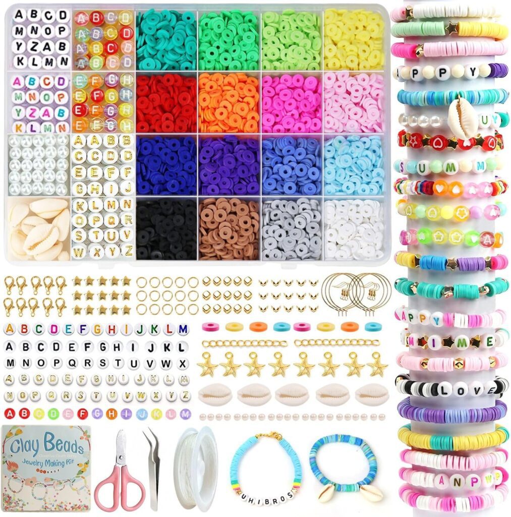 UHIBROS 6000 Pcs Clay Beads Bracelet Making Kit, Girls Friendship Bracelet Polymer Heishi Beads with Jewelry Charms Crafts Gifts for Teen
