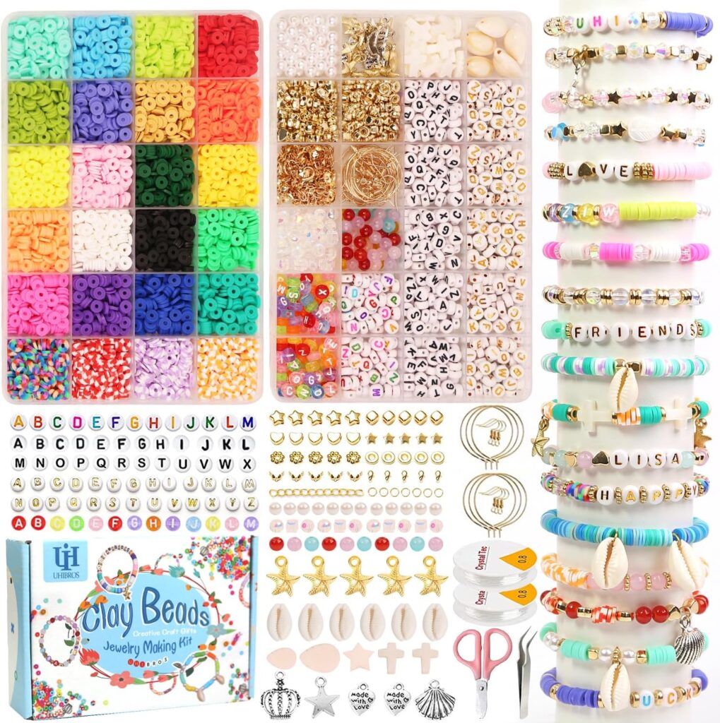 UHIBROS 6000 Pcs Clay Beads Bracelet Making Kit, Girls Friendship Bracelet Polymer Heishi Beads with Jewelry Charms Crafts Gifts for Teen