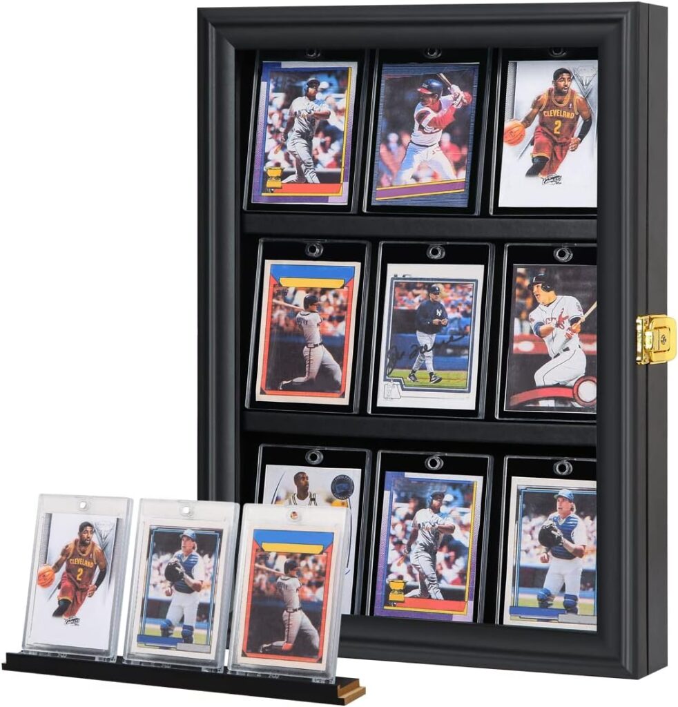 Verani Baseball Card Display Case - Sports Card Display Frame - Holds Sport Cards with UV Protection Clear View Lockable Wall Cabinet for Football Basketball Hockey Trading Card Black