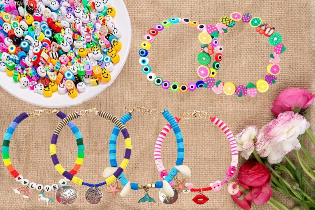 Wakestar Clay Beads Bracelet Making Kit,Flat Round 6mm Clay Beads for Jewelry Making with Pendant Charms Kit,Art Crafts Gift Sets for Girls Ages 3 4 5 6 7 8 9 10 11 12