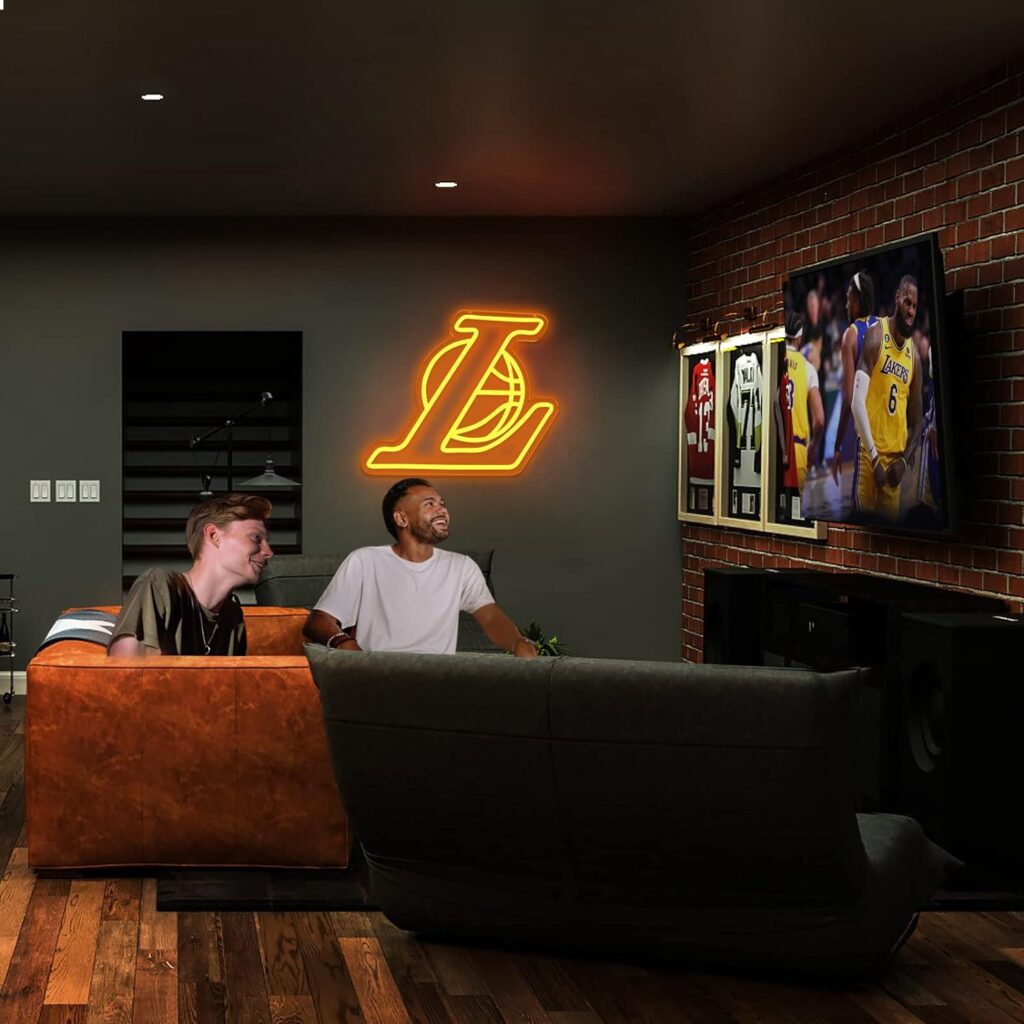 XIFANNI Laker Neon Signs for Wall Decor Neon Lights for Bedroom Led Signs Suitable for Man Cave Bar Pub Christmas Birthday Los Angeles Laker Fans Gift Art Wall 5V Usb Power, 13.8 * 11.8 Inch(Orange)