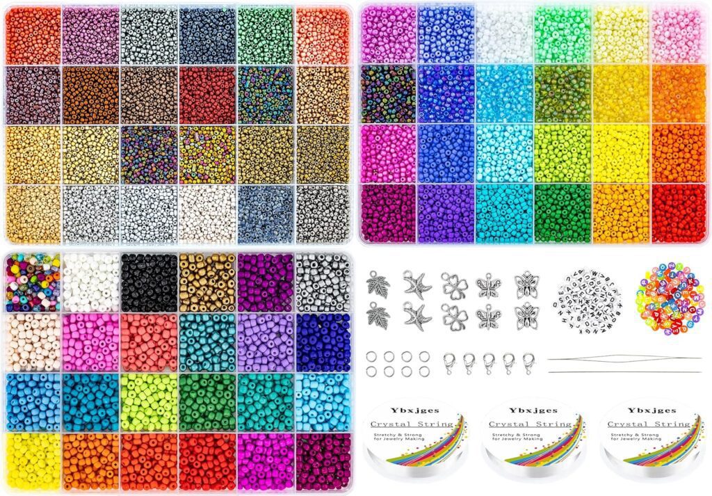 Ybxjges 28000Pcs Glass Seed Beads Small Beads Kit with 3 Sizes 2mm 3mm 4mm Seed Beads for Jewelry Making with Alphabet Letter Beads Pendants Charms Kit for DIY Making Bracelets Necklace