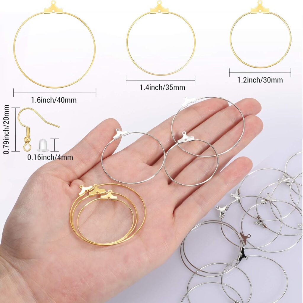 580 Pieces Earring Making Kit, Include 180 Pieces Round Beading Hoops Earring Findings Earring Components with 200 Silicone Earring Backs 200 Earring Hooks for DIY Jewelry Making, 3 Sizes