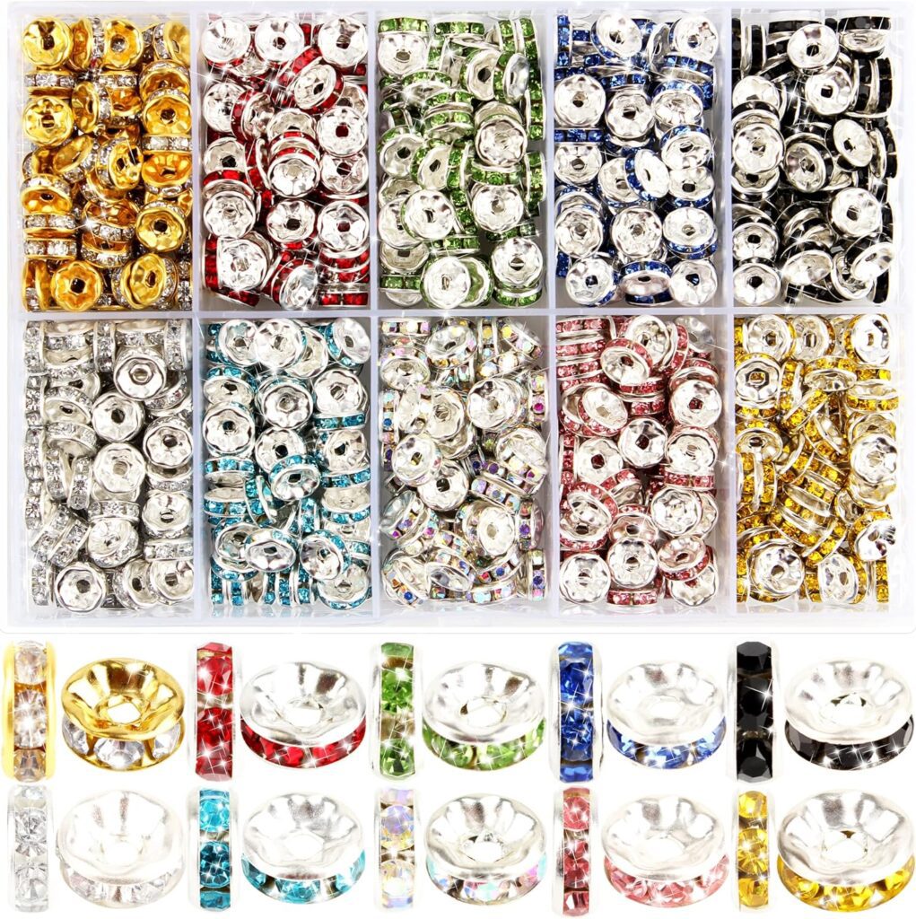 700Pcs Spacer Beads, Crystal Beads, Rhinestone Beads,Charms Beads for Jewelry Making, Bracelet Pendants,10 Colors (8mm-10colors)