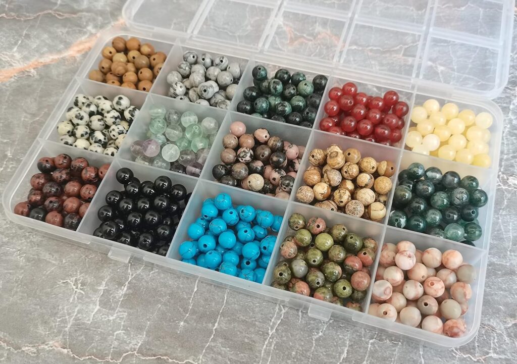 960pcs Natural Stone Beads Crystals Round Genuine Real Stone Beading Loose DIY Gemstone for Bracelet Jewelry Making(6mm,24 Color)