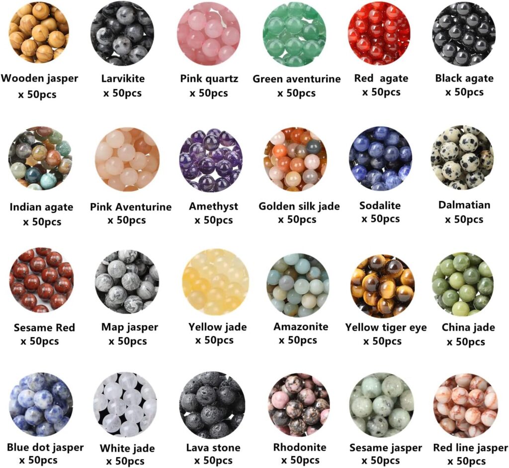 960pcs Natural Stone Beads Crystals Round Genuine Real Stone Beading Loose DIY Gemstone for Bracelet Jewelry Making(6mm,24 Color)