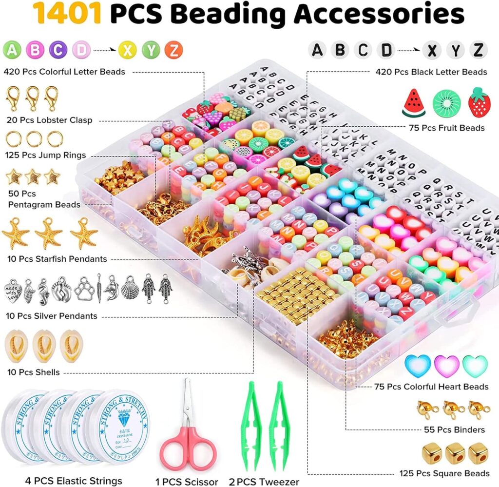 Bracelet Making Kit, 7400 Pcs Clay Beads Flat Round Clay Beads for Jewelry Making Crafts Gift for Girls Ages 3-12(2 Box)