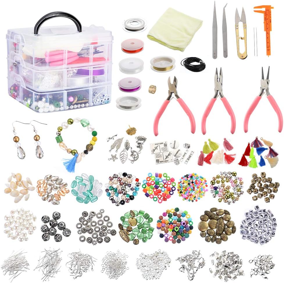 DoreenBow Jewelry Making Supplies, Jewelry Making Kit Tools 1526PCS Include Jewelry Beads and Charms Findings Beading  Jewelry Making Wire for Necklace Bracelets Earrings Making Kit for Adults Women