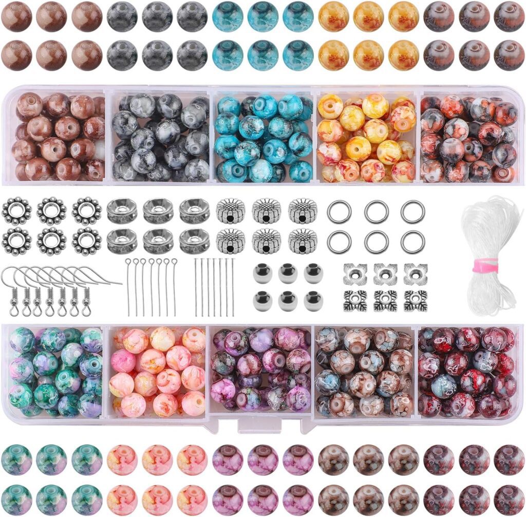 Glass Beads for Jewelry Making Kit, 8MM Bracelets Beads Making Set, Beading  Jewelry Necklace Making DIY Kit, with Spacer Beads for Adult DIY Bracelet Earrings Rings