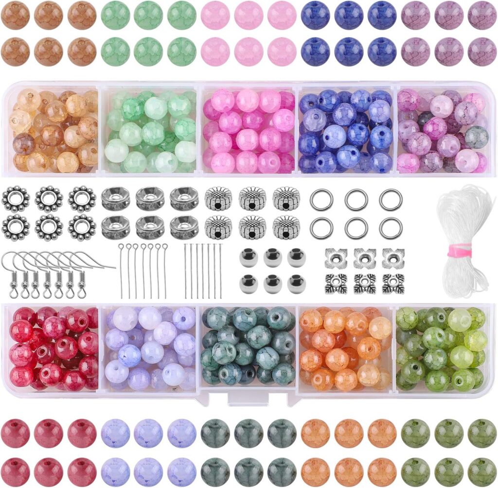 Glass Beads for Jewelry Making Kit, 8MM Bracelets Beads Making Set, Beading  Jewelry Necklace Making DIY Kit, with Spacer Beads for Adult DIY Bracelet Earrings Rings