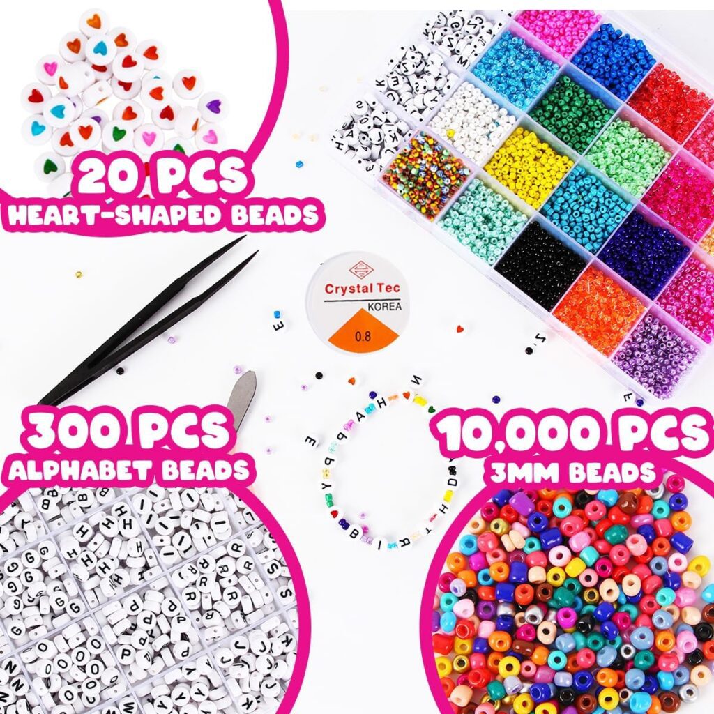 Goody King Jewelry Making Kit Beads for Bracelets - 5000+pcs Bead Craft Kit Set, Glass Pony Seed Letter Alphabet DIY Art and Craft - Gift for Her Women Kid Age 6 7 8 9 (4mm)