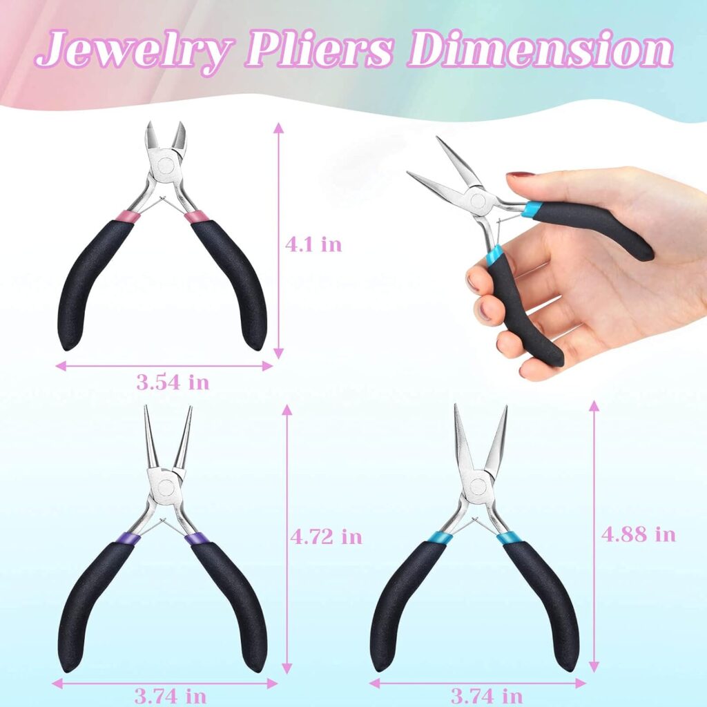 Jewelry Pliers Set, Paxcoo 3Pcs Jewelry Making Tools Kit includes Needle Nose Pliers, Round Wire Cutters for Supplies, Wrapping, DIY Crafts, Beading