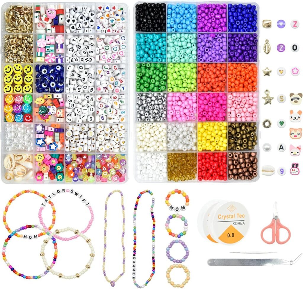 JOJANEAS 28800pcs 2mm Glass Seed Beads 24 Colors Bracelet Making Kit Tiny Beads Set,Necklace Ring Making Kits