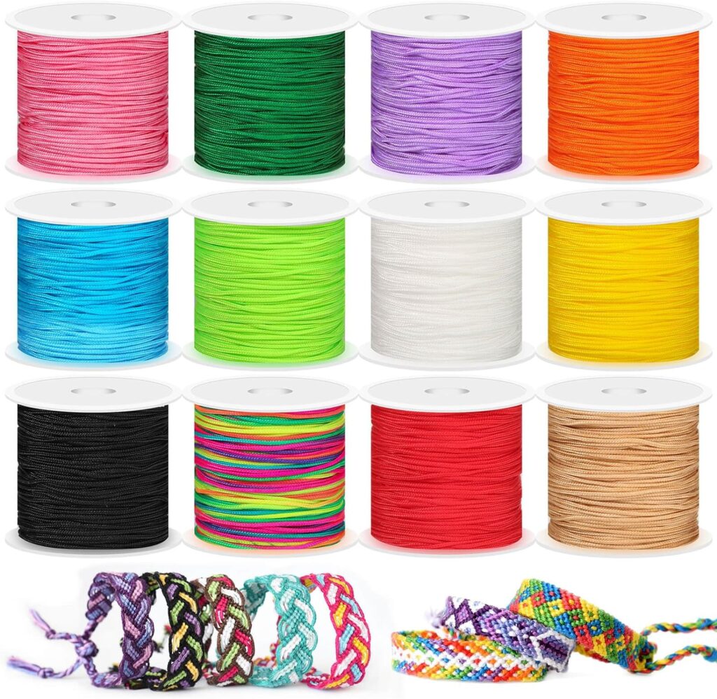Selizo 12 Rolls Nylon String for Bracelets, Chinese Knotting Nylon Cord for Jewelry Making, Nylon Beading Thread for Kumihimo, Braided Bracelets, Necklaces, Macrame Craft, Wind Chime