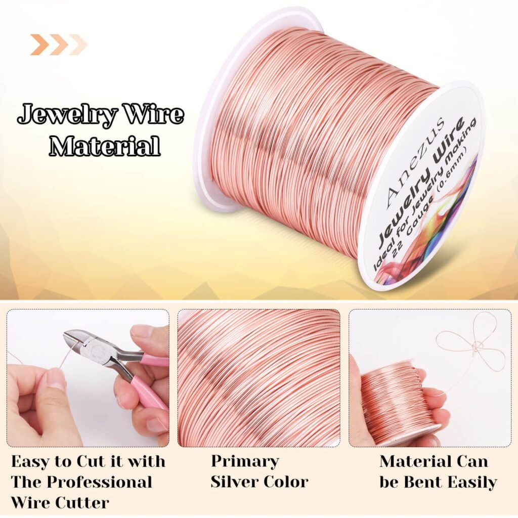 22 Gauge Jewelry Wire, Anezus Craft Wire Tarnish Resistant Copper Beading Wire for Jewelry Making Supplies and Crafting (Silver, 49 Yards/45 Meters)