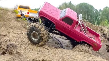 🚙🌧️ Rainy RC Chaos! 1/18 Monster Trucks vs Slippery Riverbed! (Mud-Free Madness!)