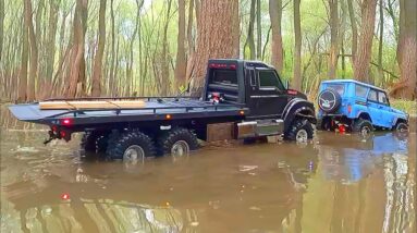 RC Trucks LOST in FLOODED FOREST! π± Traxxas TRX6, UAZ & Toyota Epic Water Crossing!