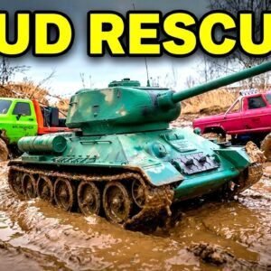 RC TANK vs Deep Mud! 😱 Ultimate Rescue of Stuck FMS Trucks