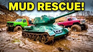 RC TANK vs Deep Mud! 😱 Ultimate Rescue of Stuck FMS Trucks